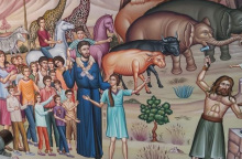 Αγιογραφία με τους ιδρυτές της «Κιβωτού του Κόσμου» και παιδιά 