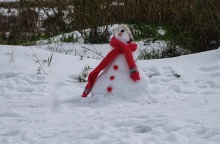 Χιονάνθρωπος πάνω σε χιόνια με κλαδιά για χέρια και κασκόλ