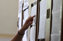 Υποψήφιοι των Πανελληνίων διαβάζουν τα αποτελέσματα έξω από σχολείο