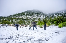 Χιόνια και άτομα που έχουν βγει για παιχνίδι