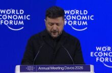 Ο Βολοντίμιρ Ζελένσκι στο βήμα του Παγκόσμιου Οικονομικού Φόρουμ του Νταβός