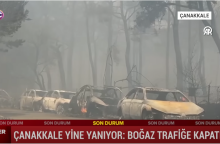 Καμένα αυτοκίνητα σε δρόμο στο Τσανάκαλε