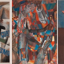 Λιουμπόβ Ποπόβα, Κυβοφουτουριστικό πορτρέτο, 1914, Λάδι σε χαρτόνι / ΒσέβολοντΣουλίμο-Σαμουίλο, Τμήμα από διακοσμητικό πανό για τον Κρατικό Οίκο Τυπογραφίας του Λένινγκραντ, 1927, Λάδι σε καμβά / Αλεξέι Μοργκουνόφ, Όρθια φιγούρα (αεροπόρος), 1913, Λάδι σε καμβά 