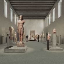 Φωτορεαλιστική απεικόνιση από την αίθουσα με τους Κούρους και τις Κόρες στο Εθνικό Αρχαιολογικό Μουσείο