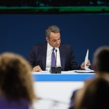 Ο Κυριάκος Μητσοτάκης στο περιθώριο της συνέντευξης Τύπου στη ΔΕΘ