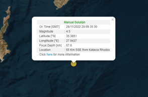 Χάρτης με το επίκεντρο του σεισμού στη Ρόδο