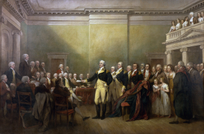 Εικ.: John Trumbull, «General George Washington Resigning His Commission» (1824, Καπιτώλιο).