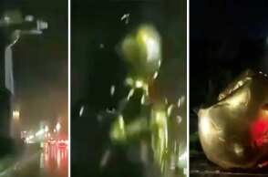 Άγαλμα στην Κίνα πέφτει στη μέση του δρόμου