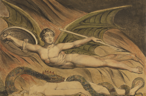O Σατανάς βάζει σε πειρασμό την Εύα. Εικονογράφηση του Ουίλιαμ Μπλέικ, ο οποίος εμπνεύστηκε από τον «Χαμένο Παράδεισο» του Τζον Μίλτον