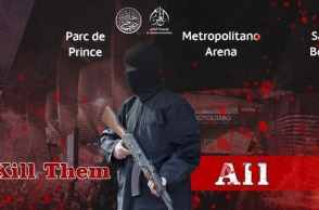 Αφίσα του ISIS που απειλείτο Parc des Princes, το Santiago Bernabeu, το Metropolitan και το Emirates Stadium, με το μήνυμα «Σκοτώστε τους όλους»