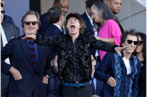 The Rolling Stones band members Mick Jagger (C) and Ronnie Wood (R) attend the Spanish LaLiga soccer match between FC Barcelona and Real Madrid, in Barcelona, Catalonia, Spain, 28 October 2023. EPA/Quique Garcia