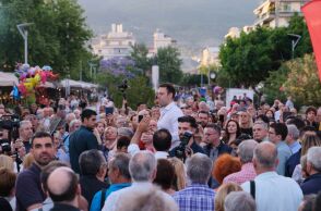 Ο πρόεδρος του ΣΥΡΙΖΑ, Στέφανος Κασσελάκης στην Καλαμάτα ενόψει Ευρωεκλογών 2024