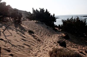 Μονοπάτι με άμμο που καταλήγει σε παραλία στη Γαύδο 