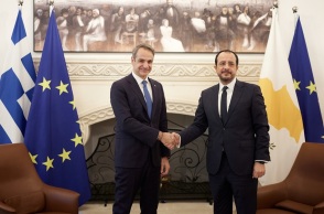 Ο πρόεδρος της Κύπρου Νίκος Χριστοδουλίδης στο πλαίσιο των κοινών δηλώσεών του με τον πρωθυπουργό Κυριάκο Μητσοτάκη στη Λευκωσία