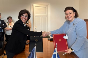 Η υπουργός Πολιτισμού Λίνα Μενδώνη με την υπουργό Πολιτισμού της Γαλλίας, Rachida Dati