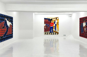 Από αριστερά στα δεξιά:"Walt Frazier" (2020), "Premature Ambitions" (2024), "Julius Erving" (2020), λαδοπαστέλ σε καμβά