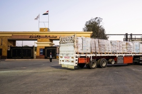 Φορτηγό ανθρωπιστικής βοήθειας στο συνοριακό πέρασμα της Ράφα, μεταξύ Αιγύπτου και Λωρίδας της Γάζας