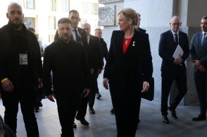 Η πρόεδρος της γερμανικής ομοσπονδιακής βουλής, Τζούλια Κλόκνερ με τον Ουκρανό πρόεδρο Βολοντίμιρ Ζελένσκι 