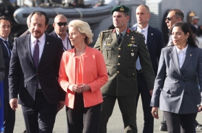 Ο Κύπριος Πρόεδρος Νίκος Χριστοδουλίδης υποδέχεται την Πρόεδρο της Ευρωπαϊκής Επιτροπής Ούρσουλα φον ντερ Λάιεν στο λιμάνι της Λεμεσού 