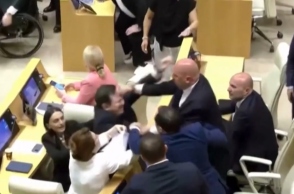 Άγριο ξύλο στο Κοινοβούλιο της Γεωργίας με τη συμμετοχή και γυναικών - Βίντεο
