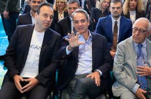 Δημήτρης Παπαστεργίου και Κυριάκος Μητσοτάκης στα εγκαίνια του υπερυπολογιστή «Δαίδαλος»