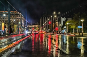 δρομος, βροχη, αυτοκινητα, φαναρια