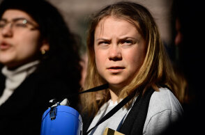 Η Γκρέτα Τούνμπεργκ σε διαδήλωση στη Στοκχόλμη για την κλιματική αλλαγή