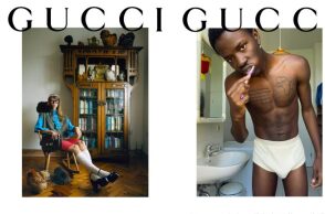 Γυναίκαι και άνδρας ποζάρουν σε διαφήμιση της Gucci