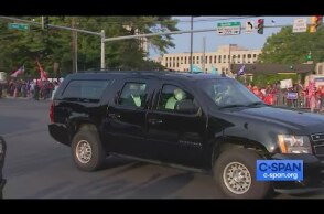 President Trump drives by supporters outside Walter Reed Medical Center.