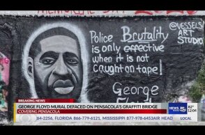 George Floyd Mural Defaced on Pensacola's Graffiti Bridge