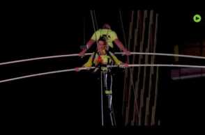 Breathtaking: Wallenda siblings complete 1,300ft-walk between two 25-storey Times Square skyscrapers