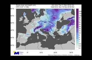 Πρόγνωση έκτασης χιονοκάλυψης στην Ευρώπη 11 - 17/12/2018