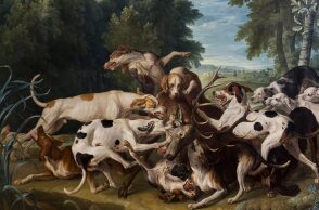 © Alexandre François Desportes, «Cerf aux atteint par la meute», 1742