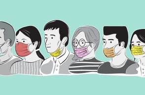 Σκίτσο ανθρώπων που φορούν χειρουργικές μάσκες με σωστό και λάθος τρόπο