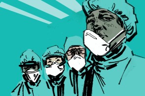 Εικονογράφηση γιατρών με μάσκα προστασίας - κορωνοϊός 