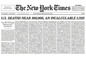 1.000 ονόματα θανόντων από κορωνοϊό αναγράφονταν στο πρωτοσέλιδο των «New York Times» 