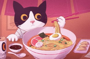 Εικονογράφηση - Γάτα που τρώει