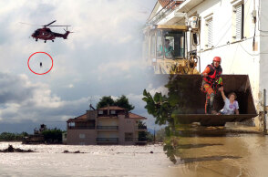 Δραματική διάσωση κατοίκων στην Εύβοια που επλήγη από κακοκαιρία - Πυροσβέστες τούς απομάκρυναν με ελικόπτερο και μπουλντόζα