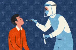 Εικονογράφηση για τον κορωνοϊό - Γιατρός φροντίζει ασθενή