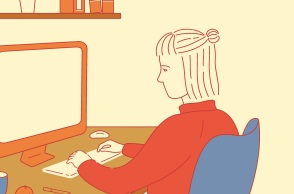 Εικονογράφηση - Γυναίκα πληκτρολογεί σε υπολογιστή