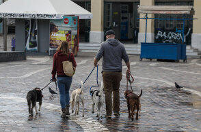 Βόλτα με τα κατοικίδια την πρώτη ημέρα εφαρμογής του καθολικού lockdown