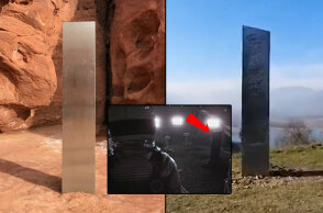 Μεταλλικοί μονόλιθοι εντοπίστηκαν στη Γιούτα των ΗΠΑ και τη Ρουμανία / Ένθετη: Ο μαύρος μονόλιθος στην ταινία του Στάνλεϊ Κιούμπρικ «2001: Η Οδύσσεια του Διαστήματος»