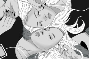 Εικονογράφηση γυναικών που ακούνε μουσική με ακουστικά