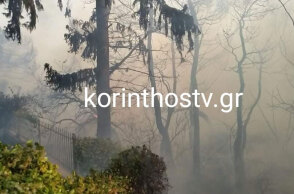 Φωτιά στα Ίσθμια: Οι φλόγες έφθασαν δίπλα σε σπίτια