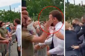 Άνδρας χαστουκίζει στο πρόσωπο τον Εμανουέλ Μακρόν @Mediavenir/Twitter