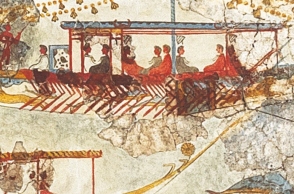 Η τοιχογραφία του Στόλου από το Ακρωτήρι στο Μουσείο Προϊστορικής Θήρας