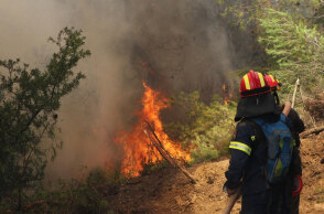 Πυροσβέστες σε δασική πυρκαγιά - Φωτιά ξέσπασε στην Εύβοια, στην περιοχή Μεσοχώρια Καρύστου