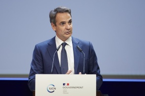 Ο πρωθυπουργός Κυριάκος Μητσοτάκης κατά την ομιλία του στη Μασσαλία