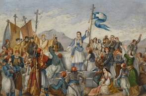 "Ο όρκος του λόρδου Βύρωνα στο Μεσολόγγι", έργο αγνώστου καλλιτέχνη από την έκθεση "1821 Πριν και Μετά"