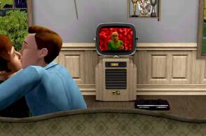 Στιγμιότυπο από το παιχνίδι «Sims» όπου δύο χαρακτήρες άντρες φιλιούνται